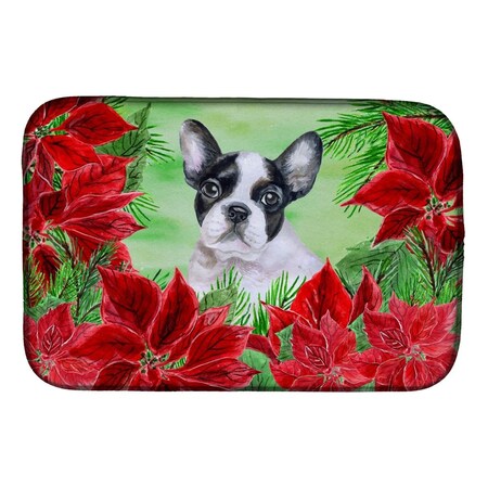 Carolines Treasures French Bulldog Black & White Poinsettas Dish Drying Mat CK1358DDM